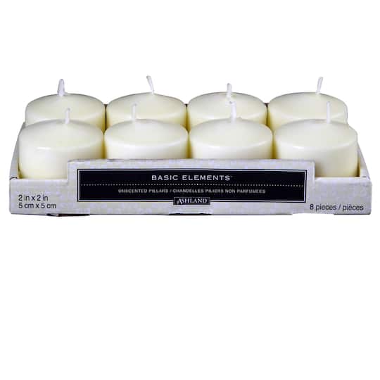 12 Packs: 8 ct. (96 total) Basic Elements™ 2" x 2" Ivory Pillar Candles by Ashland®